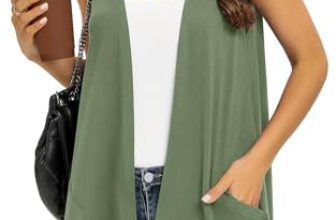 Olive Green Plus Size Sleeveless Cardigans for Women Trendy Lightweight Summer C