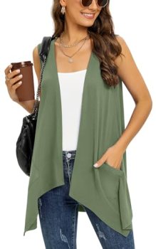 Olive Green Plus Size Sleeveless Cardigans for Women Trendy Lightweight Summer C