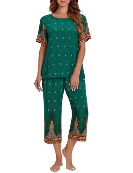 Ekouaer Women’s Two Piece Lounge Set Short Sleeve Shirt and Capri Pants Mumu Paj