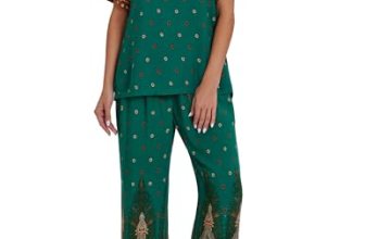 Ekouaer Women’s Two Piece Lounge Set Short Sleeve Shirt and Capri Pants Mumu Paj