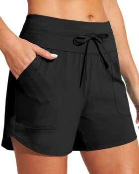 IUGA Womens 5″ Swim Board Shorts Stretchy High Waisted Beach Shorts for Women Qu