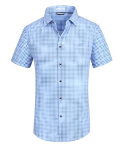Alex Vando Mens Button Down Shirts Wrinkle Free 4-Way Stretch Short Sleeve Busin