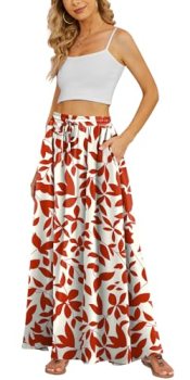 Yincro Women Flowy Maxi Skirt Summer Pleated High Waisted Casual Long Skirts wit