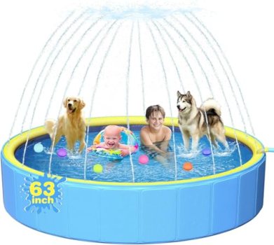Yivsen 63in Sturdy Dog Pool with Sprinkler