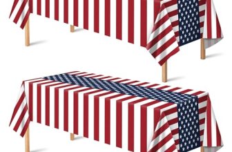 OHOME 4th of July Decorations – Patriotic American Flag Plastic Tablecloth for 2