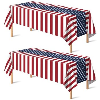 OHOME 4th of July Decorations – Patriotic American Flag Plastic Tablecloth for 2