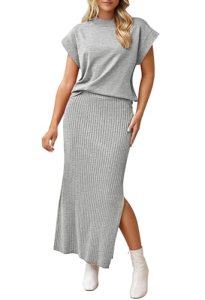Pink Queen Women’s Sweater Skirt Set 2 Piece Outfits Summer Knit Crew Neck Cap S