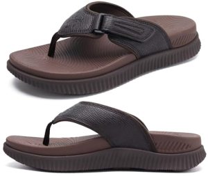 KuaiLu Mens Leather Flip Flops Men’s Recovery Walking Sandals Orthopedic Thick A
