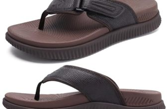 KuaiLu Mens Leather Flip Flops Men’s Recovery Walking Sandals Orthopedic Thick A