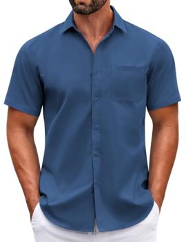 COOFANDY Men’s Short Sleeve Button Down Summer Casual Wrinkle Free Dress Shirt S