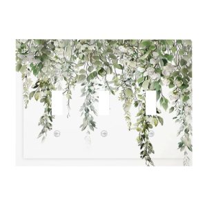 Tewujay Light Switch Cover Green Eucalyptus Leaves 3 Gang Wall Plate Triple Ligh