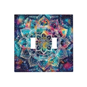 Tewujay Light Switch Cover Colorful Boho Mandala 2 Gang Wall Plate Double Light