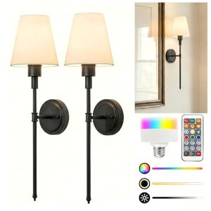L LOHAS LED Black Battery Operated Wall Sconce Set of 2