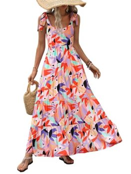 PRETTYGARDEN Summer Dresses for Women 2026 Sleeveless Spaghetti Strap Long Flora