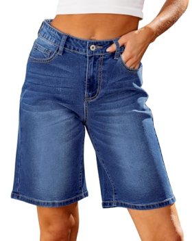 luvamia Bermuda Jean Shorts for Women High Waisted Trendy Stretchy Denim Shorts
