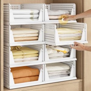 Pinkpum 5 Pack Stackable Plastic Storage Closet Organizers and Storage Bins Draw