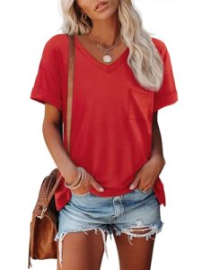 ATHMILE Womens Tops 2025 Basic Tees for Women Short Sleeve V Neck T Shirts for W