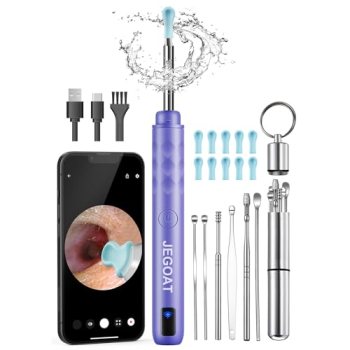 Jegoat Ear Wax Removal, Ear Wax Removal Tool Camera with 1296P HD Camera and 6 L