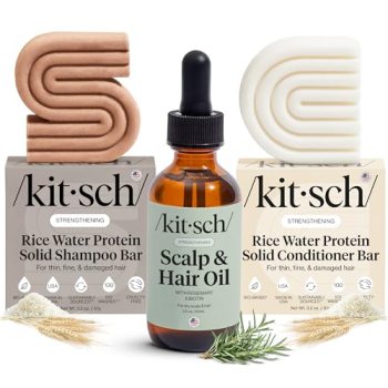 Kitsch Rice Water Shampoo and Conditioner Set + Pre-Wash Scalp Serum with Rosema