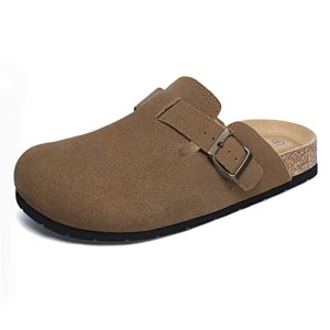 Xiakolaka Women’s Suede Clogs Adjustable Buckle Slip on Footbed Home Brown Clog