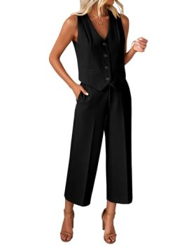 luvamia 2 Piece Outfit 2 Piece Work Outfits for Women 2 Pieces Set Black Going O