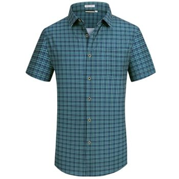 Mens Casual Button Down Shirts Wrinkle Free 4-Way Stretch Dress Shirs Short Slee