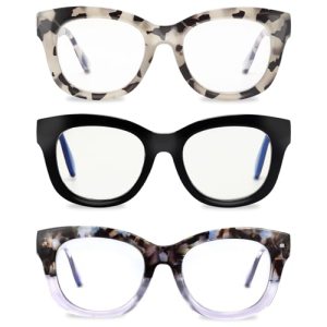LADEESSE Readers for Women Oprah Style 3 Pack Square Reading Glasses with Spring