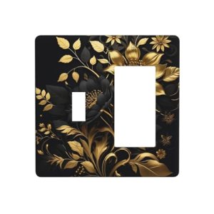 WUYOCHA Black Gold Flowers Leaves 2 Gang Single Toggle Rocker Combination Light