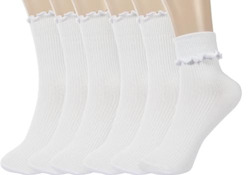 BomKinta Ruffle Socks Women Lightweight Cotton Sock Turn-Cuff Frilly Sock Casual