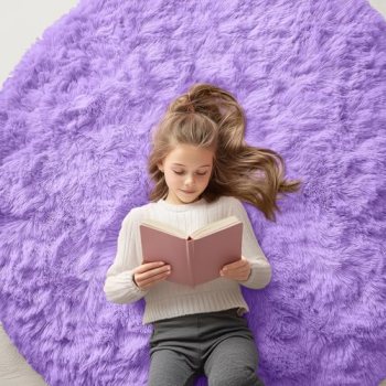OLANLY Purple Round Rugs for Bedroom – Machine Washable