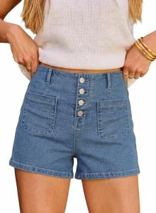 Sidefeel Women’s Jean Shorts High Waisted Button Fly Stretchy Summer Denim Short