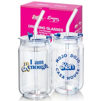 Dragon Glassware Barbie The Movie – 16 oz Glass Cups with Lids and Straws