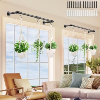 2Pcs Plant Hanging Rod, with 6Pcs Macrame Plant Hangers and 6 Hooks
