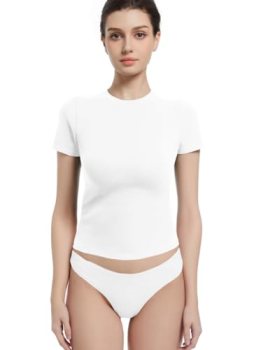 Abonlen Crewneck Short Sleeve T Shirts for Women Fitted Basic TeesY2k Going Out