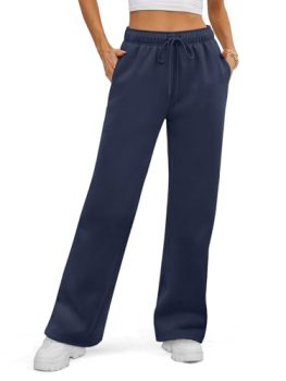 ATHMILE Women’s Flare Sweatpants Fleece Lined Baggy Extra Long Cute Pants High W