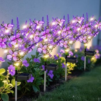 NBQQ Solar Garden Lights Outdoor 4 Pack Lavender Butterfly Lights