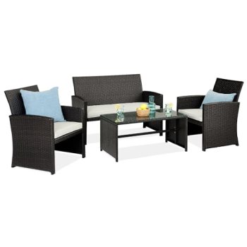 Best Choice Products 4-Piece Outdoor Wicker Patio Conversation Furniture Set for