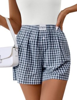 LOMON Womens Boxer Shorts Casual Summer 2026 Pajama Lounge Sleep Pj Gingham Plai