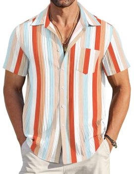 COOFANDY Men’s Casual Button Down Shirts Short Sleeve Textured Summer Beach Shir