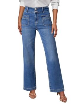 Sidefeel Women’s Wide Leg Jeans Hight Waisted Tummy Control Straight Leg Flare T