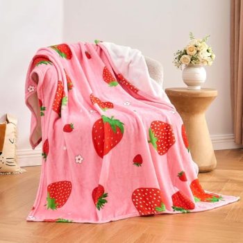 Jameswish Pink Strawberry Kids Throw Blanket for Girls Teens Toddler Pink Soft F
