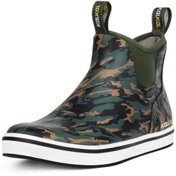 Kalkal Men’s Deck Boots Anti-Slip Saltwater Fishing Rain Boots with Memory Foam