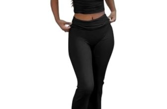 COPYLEAF Two Piece Lounge Sets for Women Fold Over Flare Pants Short Sleeve Crop