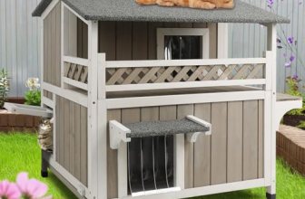PetsCosset Large Outdoor Cat House Weatherproof with Balcony 2-Story Feral Cats