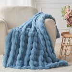 Lotus Karen Faux Fur Throw Blanket Sky Blue