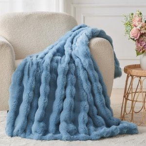 Lotus Karen Faux Fur Throw Blanket Sky Blue