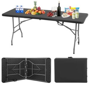 BestOffice Outdoor 6 FT Folding Camping Table Plastic Table Portable Square Heig