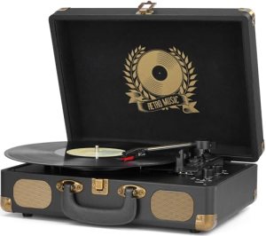 Vinyl Record Player Bluetooth Turntable 3-Speed Suitcase Portable Vintage Belt-D