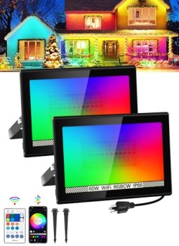 T-SUN RGB Flood Lights Outdoor, 600W Equivalent Color Changing Landscape LED Lig