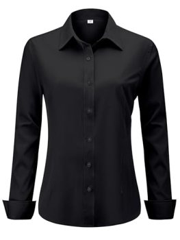 hearain Black Dress Shirts Button Down Long Sleeve for Women Dressy Tops Western
